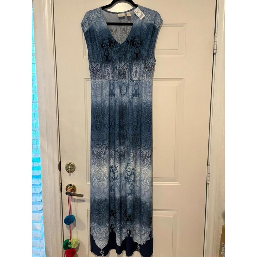 Women's Chico's Maxi dress floral blue sz I‎ (US sz 8-10) #771